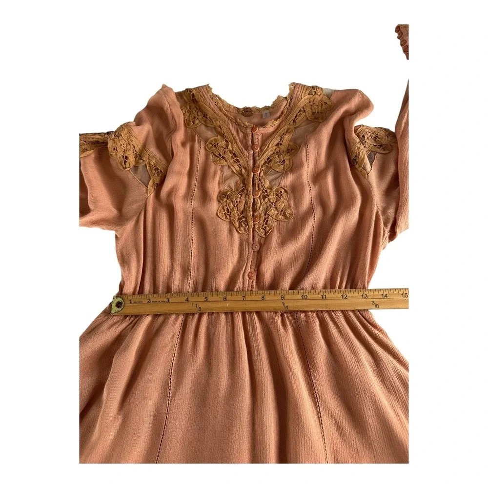 Free People Paige Mini Dress Flowy‎ Crochet Lace Coral Sands Floral S